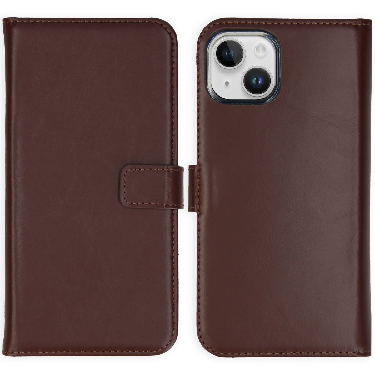 Selencia Echt Lederen Bookcase Apple iPhone 15 – Bruin