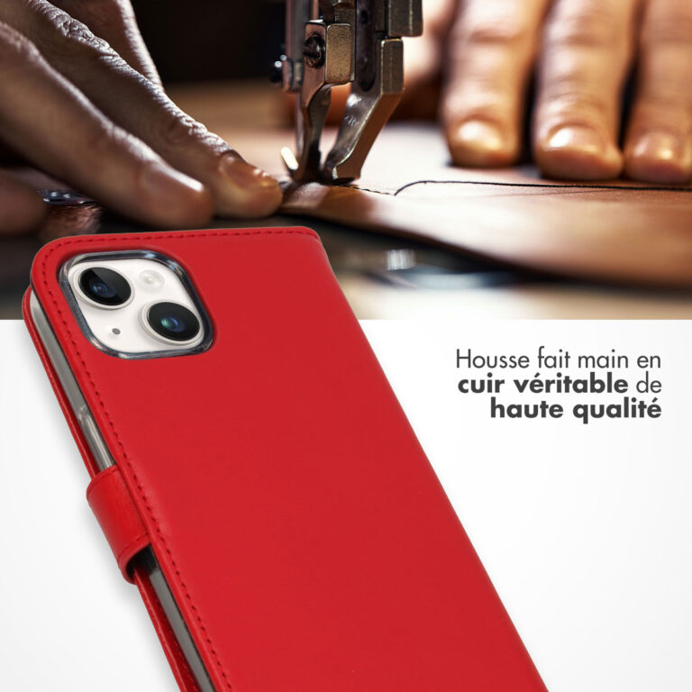Selencia Echt Lederen Bookcase Apple iPhone 15 - Rood - Afbeelding 8