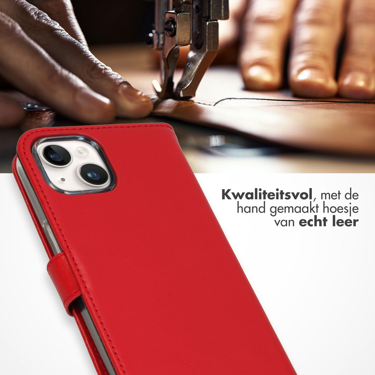 Selencia Echt Leren Bookcase Apple iPhone 15 - Rood - Afbeelding 4