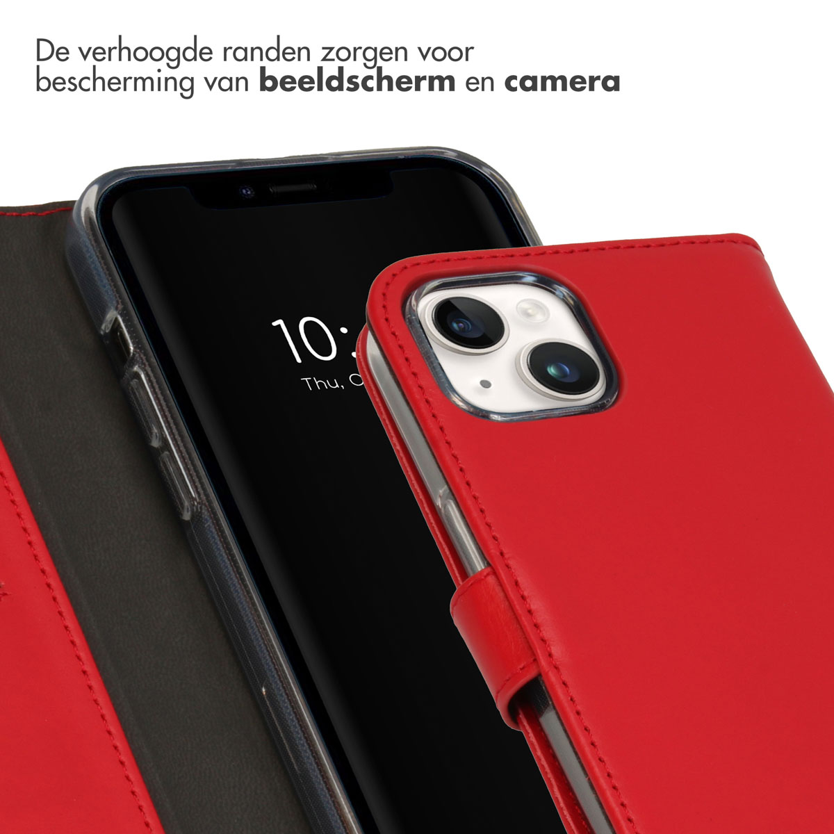 Selencia Echt Leren Bookcase Apple iPhone 15 - Rood - Afbeelding 2