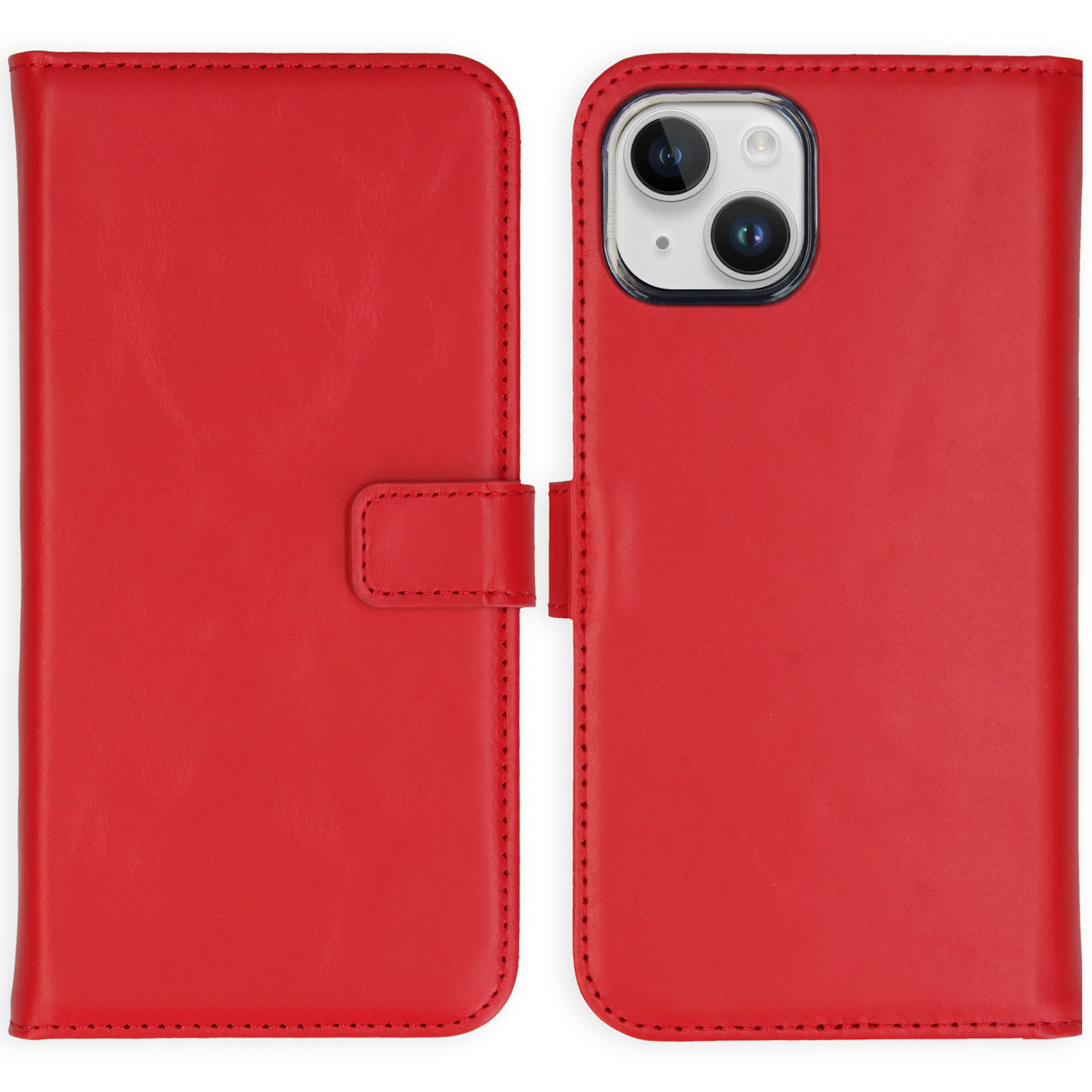 Selencia Echt Lederen Bookcase Apple iPhone 15 – Rood