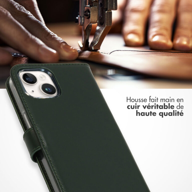 Selencia Echt Lederen Bookcase Apple iPhone 15 - Groen - Afbeelding 8