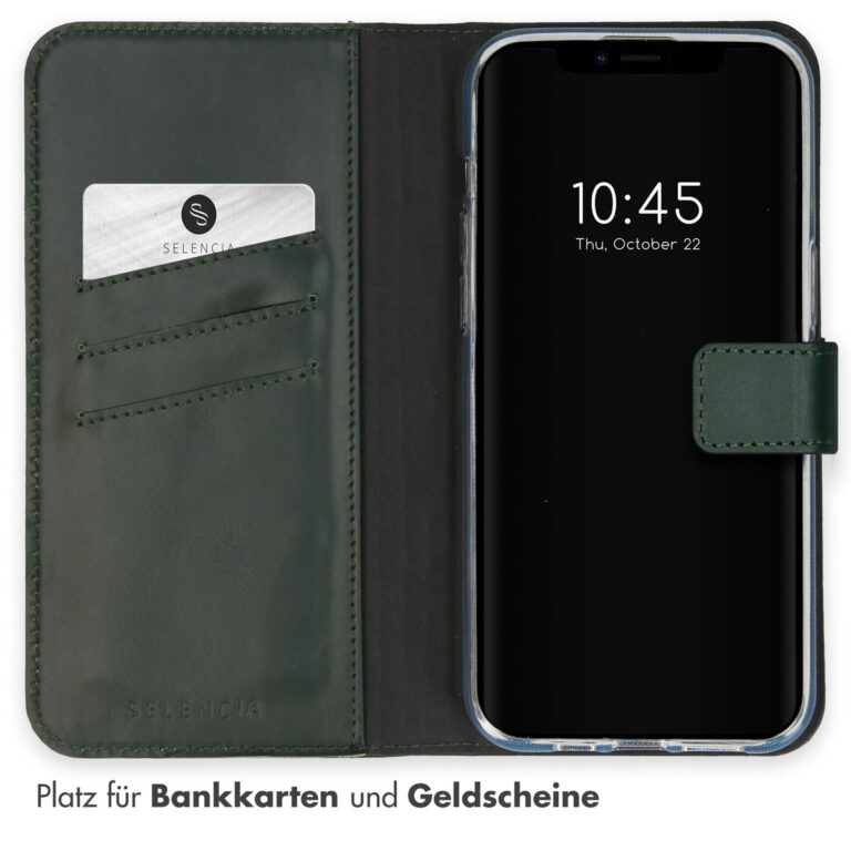 Selencia Echt Lederen Bookcase Apple iPhone 15 - Groen - Afbeelding 10