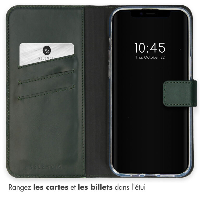 Selencia Echt Lederen Bookcase Apple iPhone 15 - Groen - Afbeelding 7