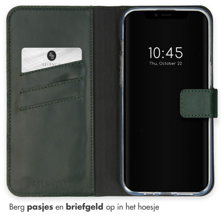 Selencia Echt Lederen Bookcase Apple iPhone 15 - Groen - Afbeelding 3