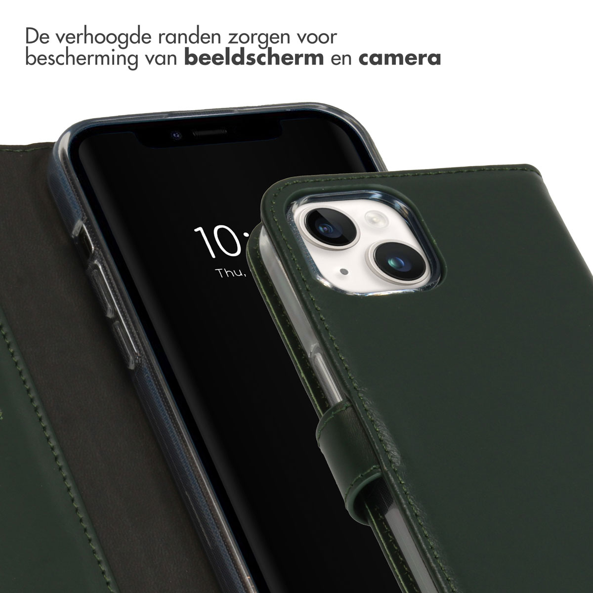 Selencia Echt Leren Bookcase Apple iPhone 15 - Groen - Afbeelding 2