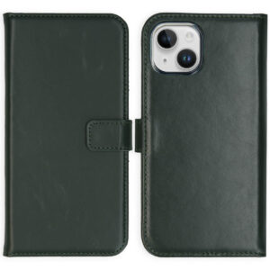 Selencia Echt Lederen Bookcase Apple iPhone 15 - Groen