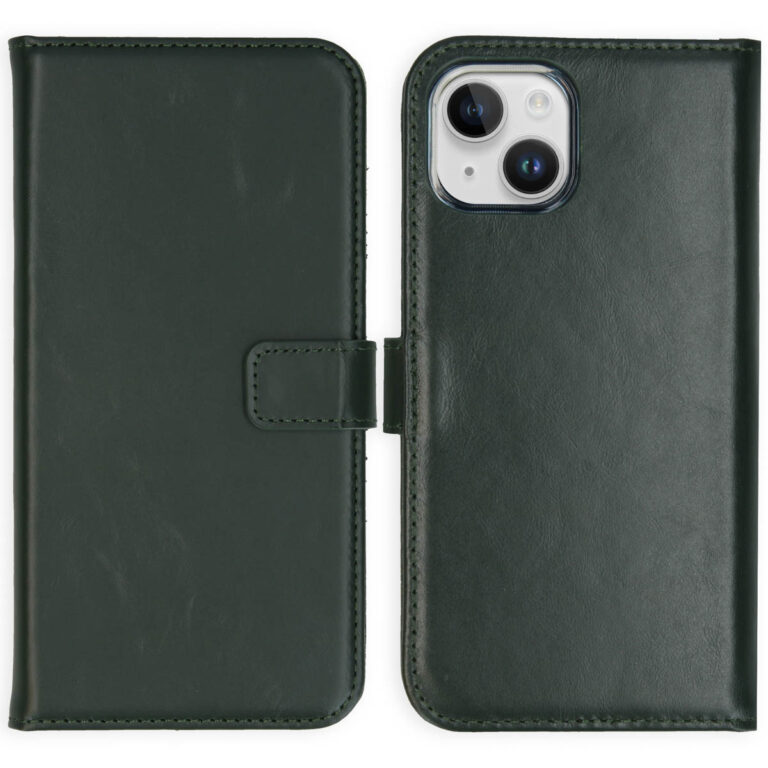 Selencia Echt Lederen Bookcase Apple iPhone 15 - Groen