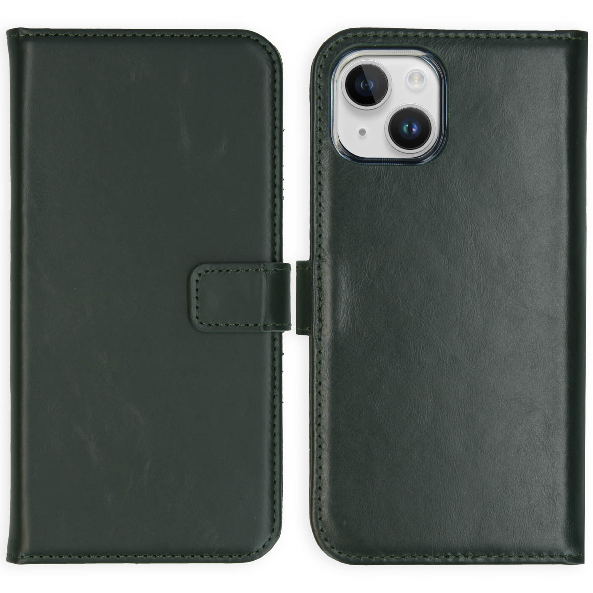 Selencia Echt Lederen Bookcase Apple iPhone 15 – Groen