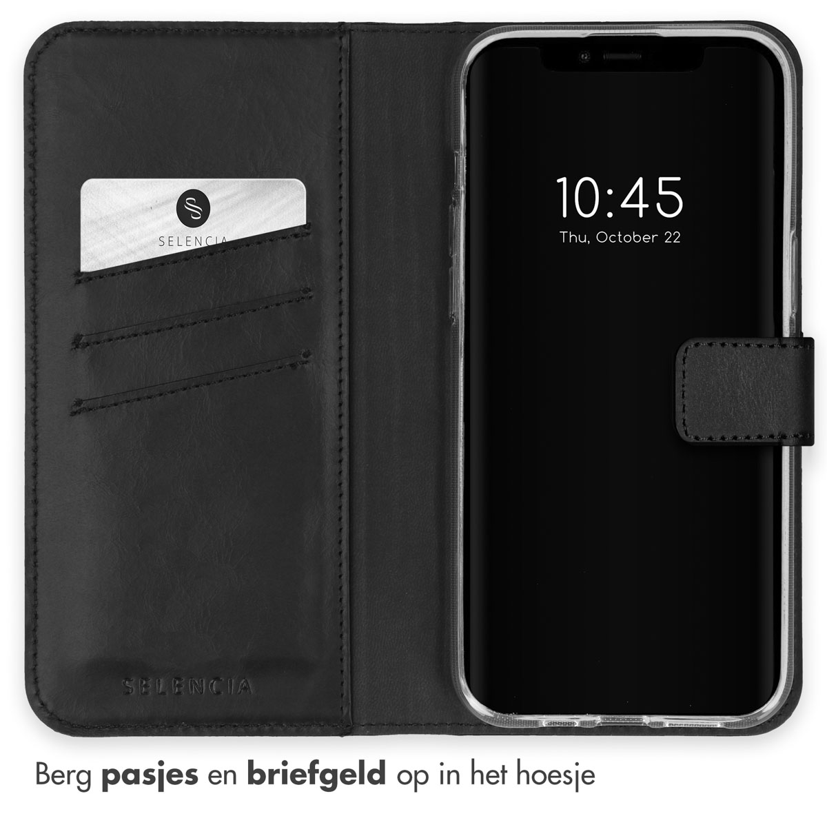 Selencia Echt Leren Bookcase Apple iPhone 15 - Zwart - Afbeelding 2