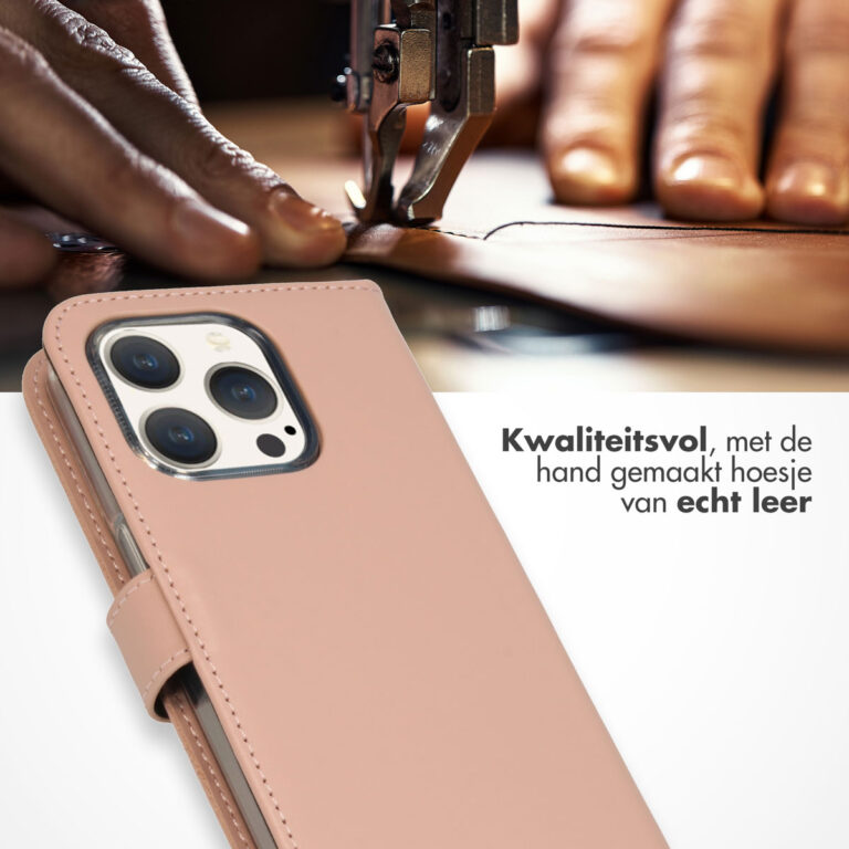 Selencia Echt Lederen Bookcase Apple iPhone 15 Pro - Dusty Pink - Afbeelding 4