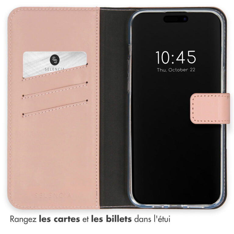 Selencia Echt Lederen Bookcase Apple iPhone 15 Pro - Dusty Pink - Afbeelding 6