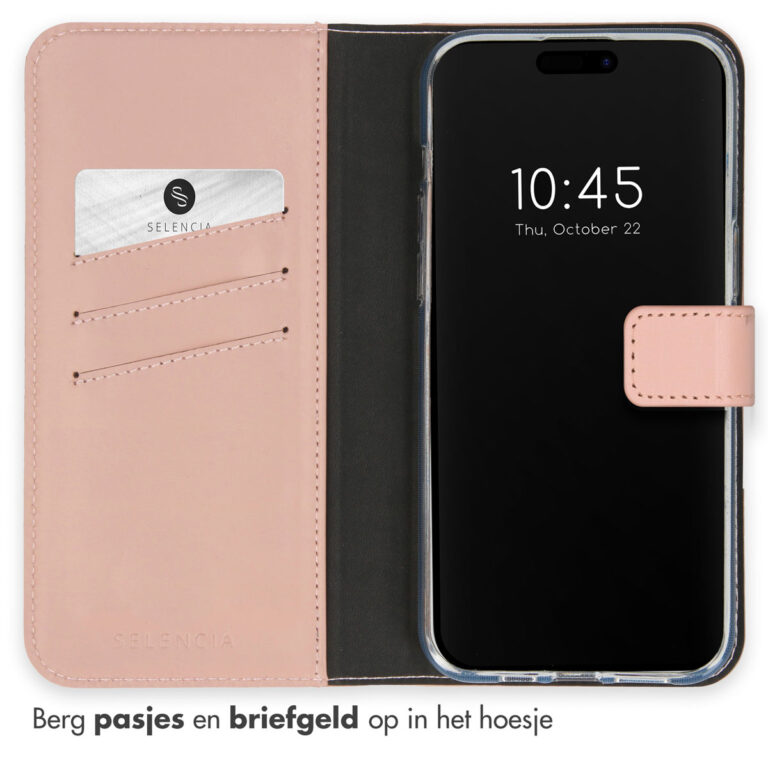 Selencia Echt Lederen Bookcase Apple iPhone 15 Pro - Dusty Pink - Afbeelding 3