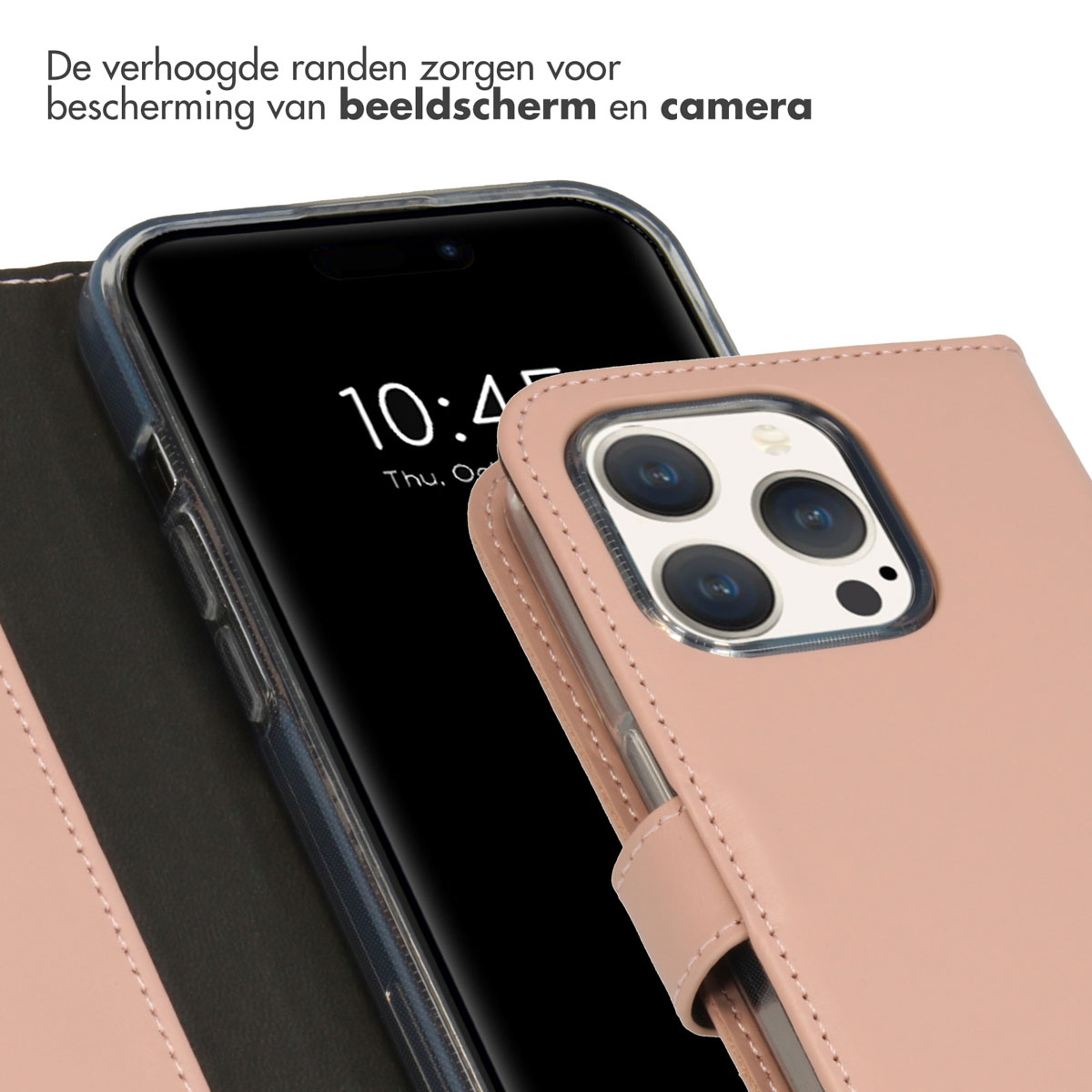 Selencia Echt Leren Bookcase Apple iPhone 15 Pro - Dusty Pink - Afbeelding 2