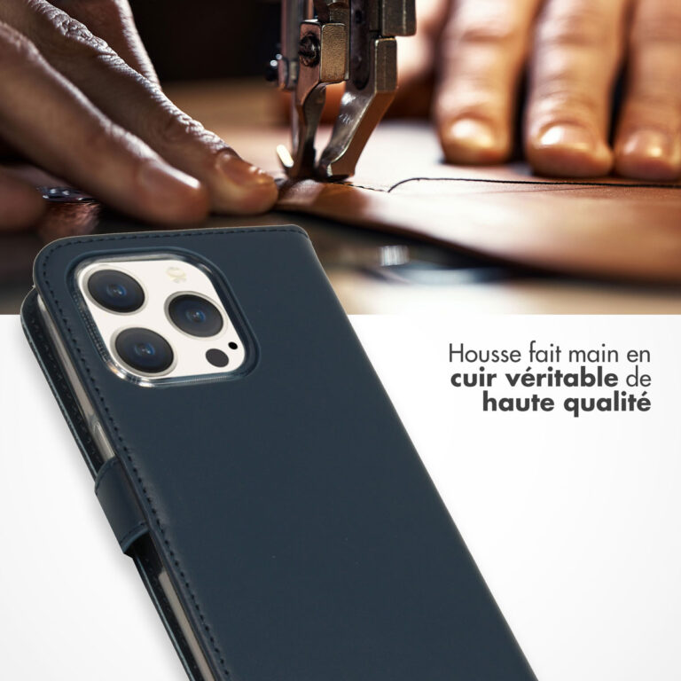 Selencia Echt Lederen Bookcase Apple iPhone 15 Pro - Blauw - Afbeelding 8