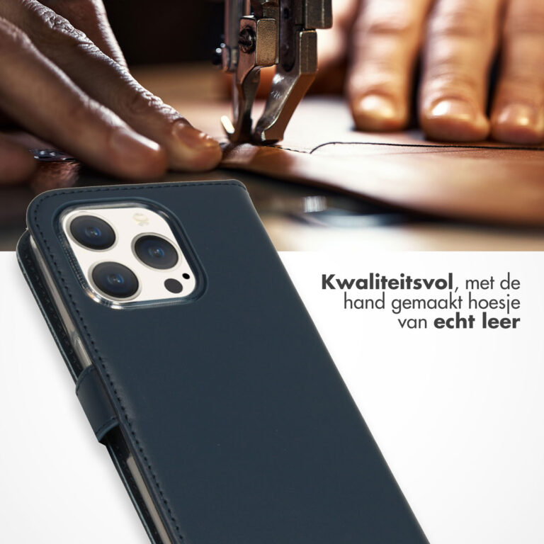 Selencia Echt Lederen Bookcase Apple iPhone 15 Pro - Blauw - Afbeelding 4