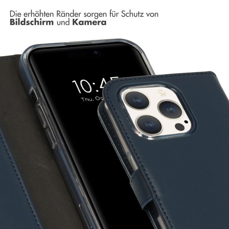 Selencia Echt Lederen Bookcase Apple iPhone 15 Pro - Blauw - Afbeelding 10