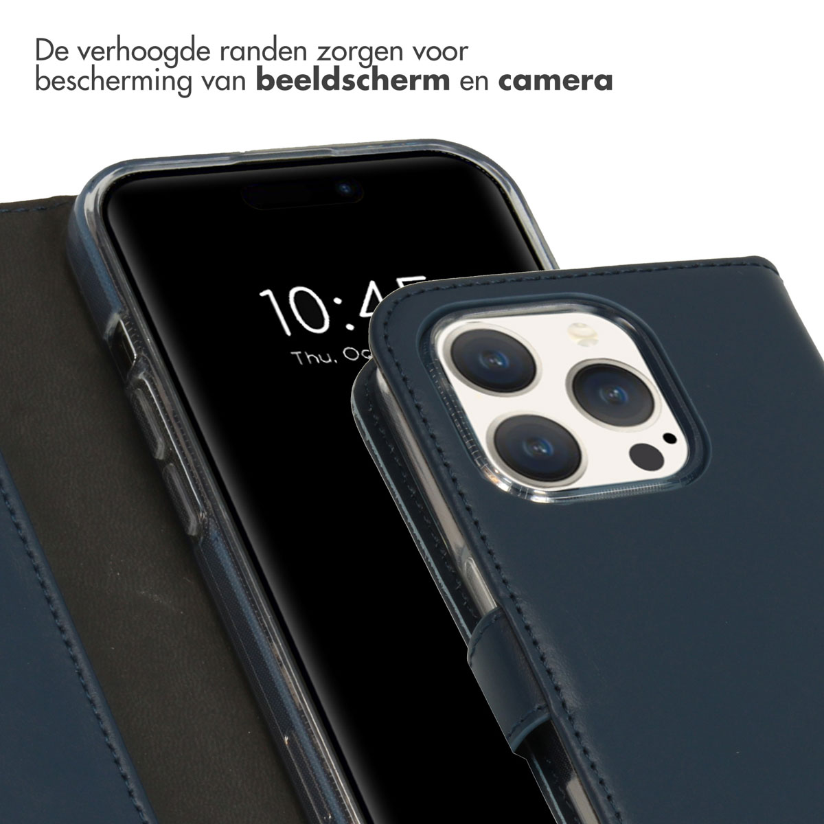 Selencia Echt Leren Bookcase Apple iPhone 15 Pro - Blauw - Afbeelding 3