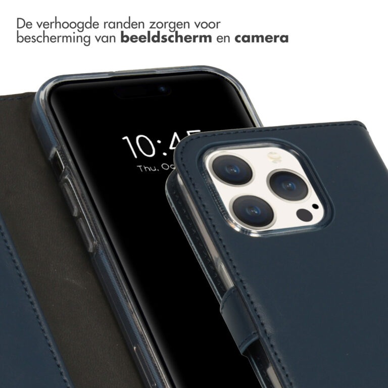 Selencia Echt Lederen Bookcase Apple iPhone 15 Pro - Blauw - Afbeelding 3
