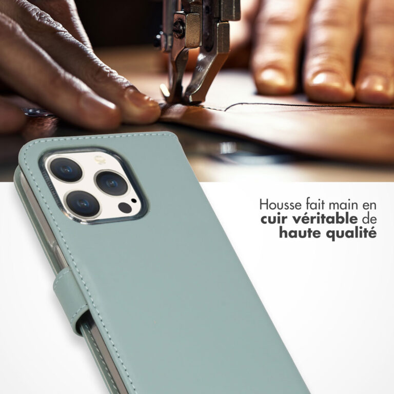 Selencia Echt Lederen Bookcase Apple iPhone 15 Pro - Air Blue - Afbeelding 8