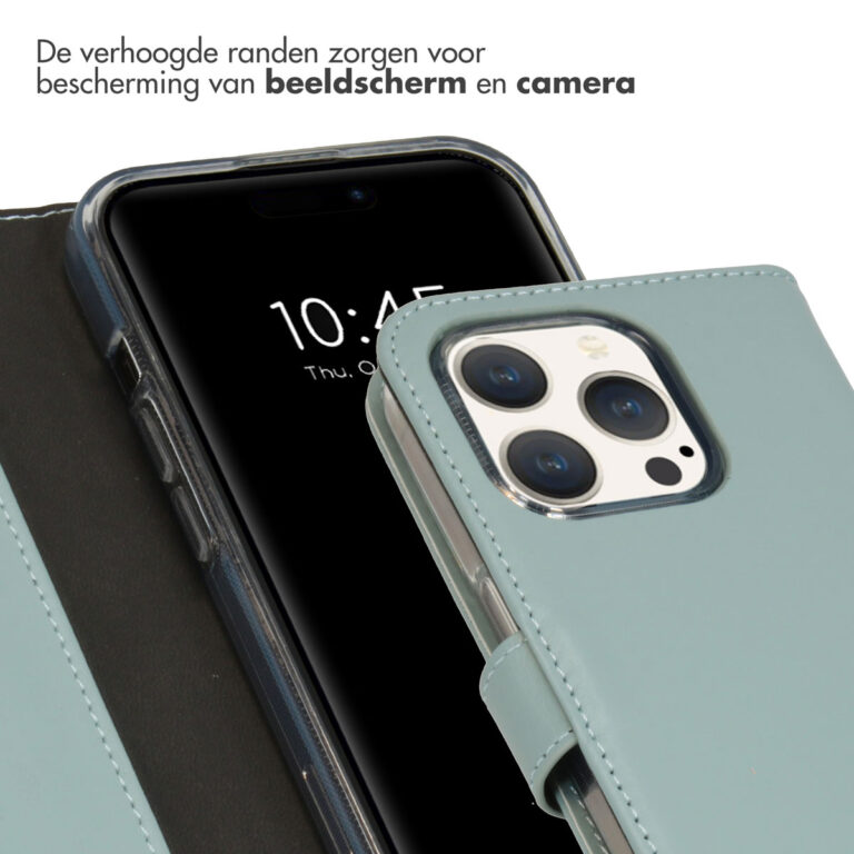 Selencia Echt Lederen Bookcase Apple iPhone 15 Pro - Air Blue - Afbeelding 2