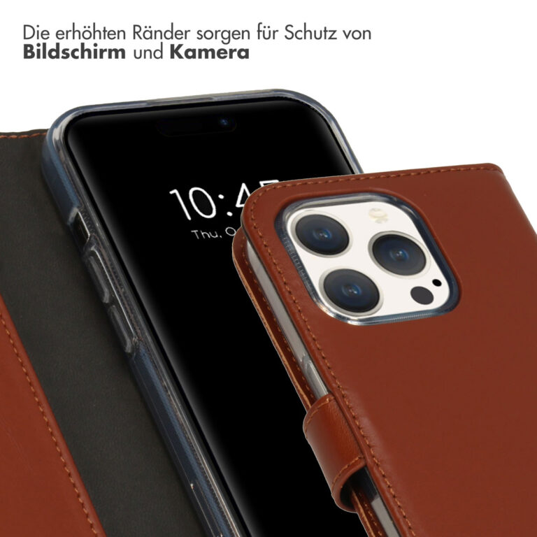 Selencia Echt Lederen Bookcase Apple iPhone 15 Pro - Lichtbruin - Afbeelding 10