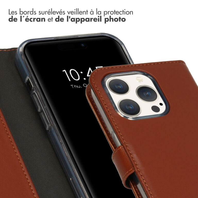 Selencia Echt Lederen Bookcase Apple iPhone 15 Pro - Lichtbruin - Afbeelding 6