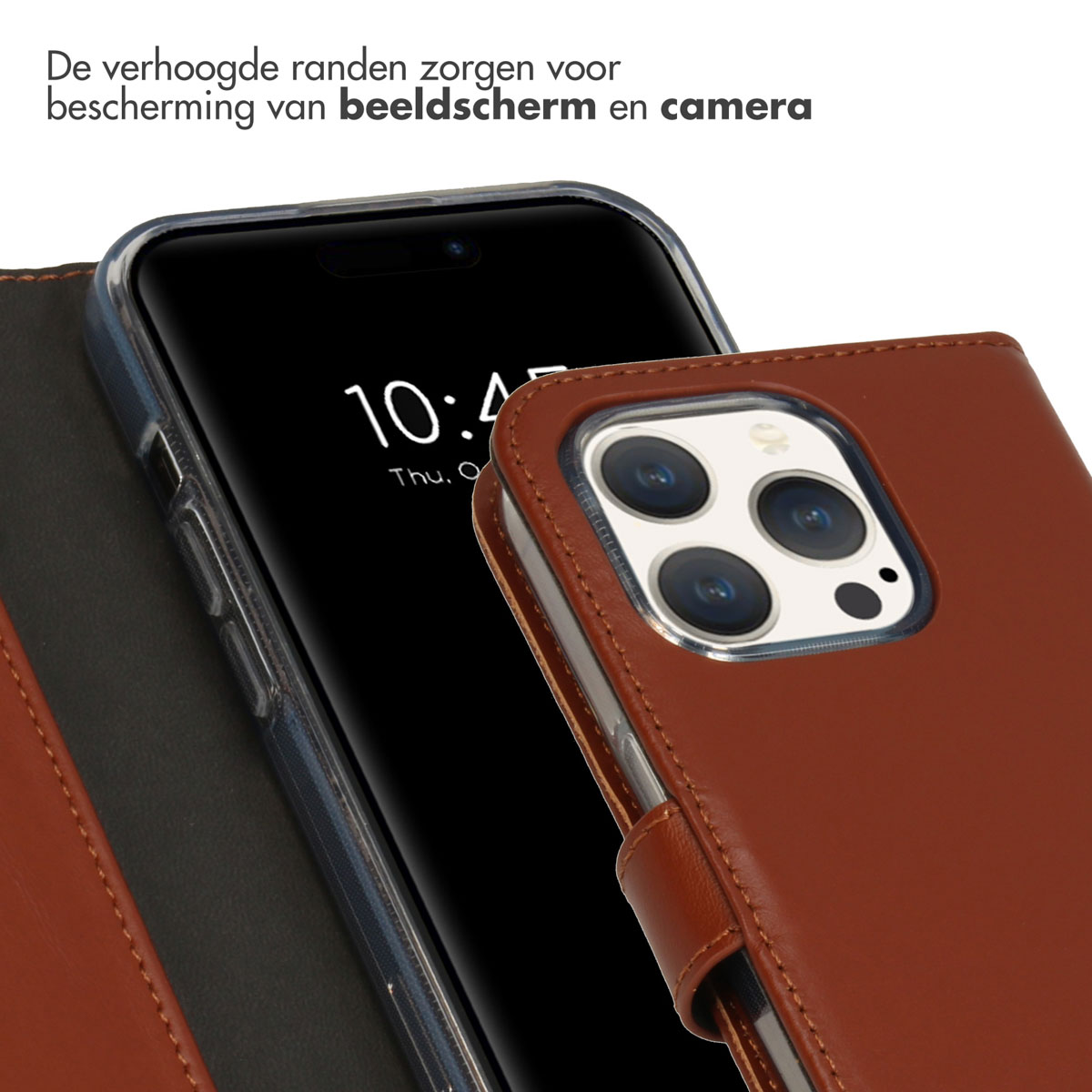 Selencia Echt Leren Bookcase Apple iPhone 15 Pro - Lichtbruin - Afbeelding 3