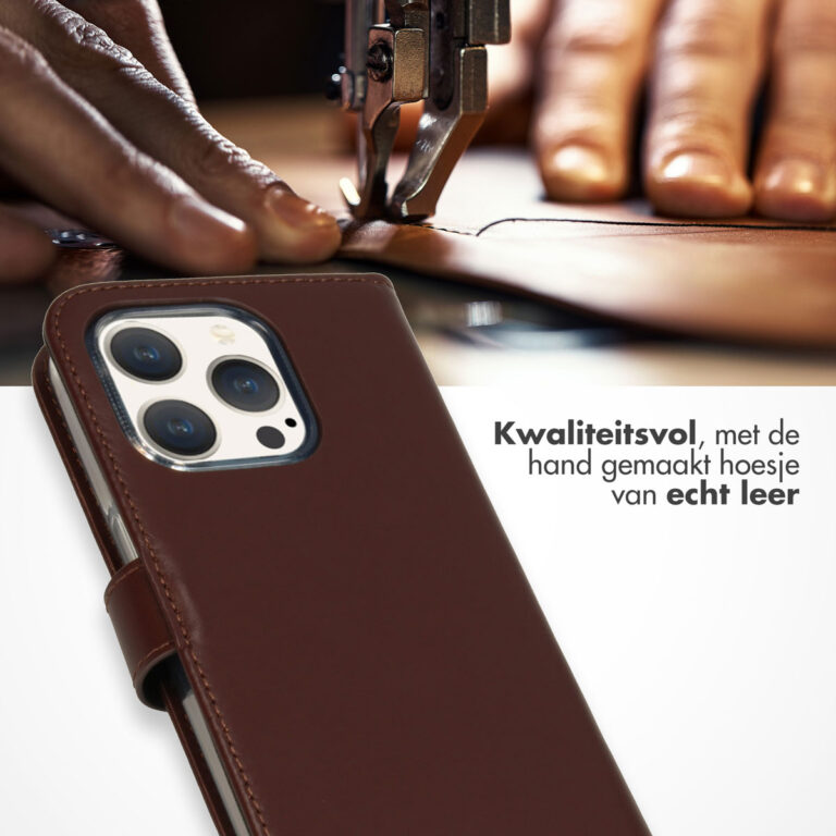 Selencia Echt Lederen Bookcase Apple iPhone 15 Pro - Bruin - Afbeelding 3