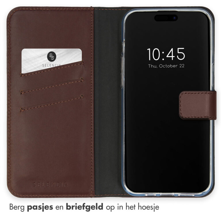Selencia Echt Lederen Bookcase Apple iPhone 15 Pro - Bruin - Afbeelding 2