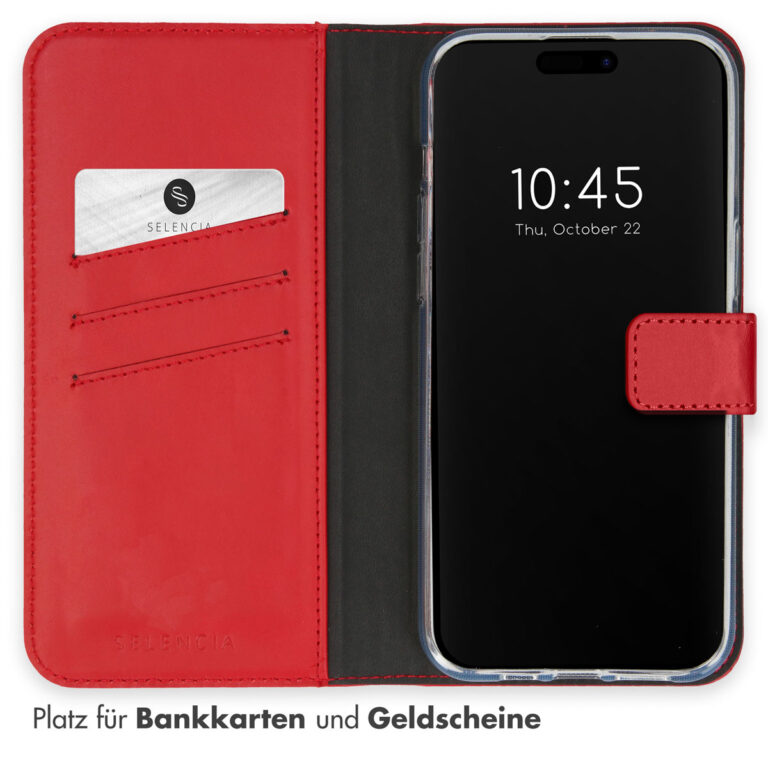 Selencia Echt Lederen Bookcase Apple iPhone 15 Pro - Rood - Afbeelding 10