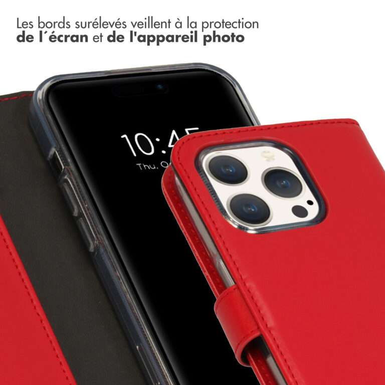 Selencia Echt Lederen Bookcase Apple iPhone 15 Pro - Rood - Afbeelding 6