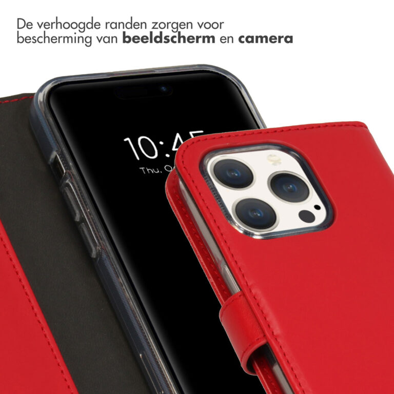 Selencia Echt Lederen Bookcase Apple iPhone 15 Pro - Rood - Afbeelding 2