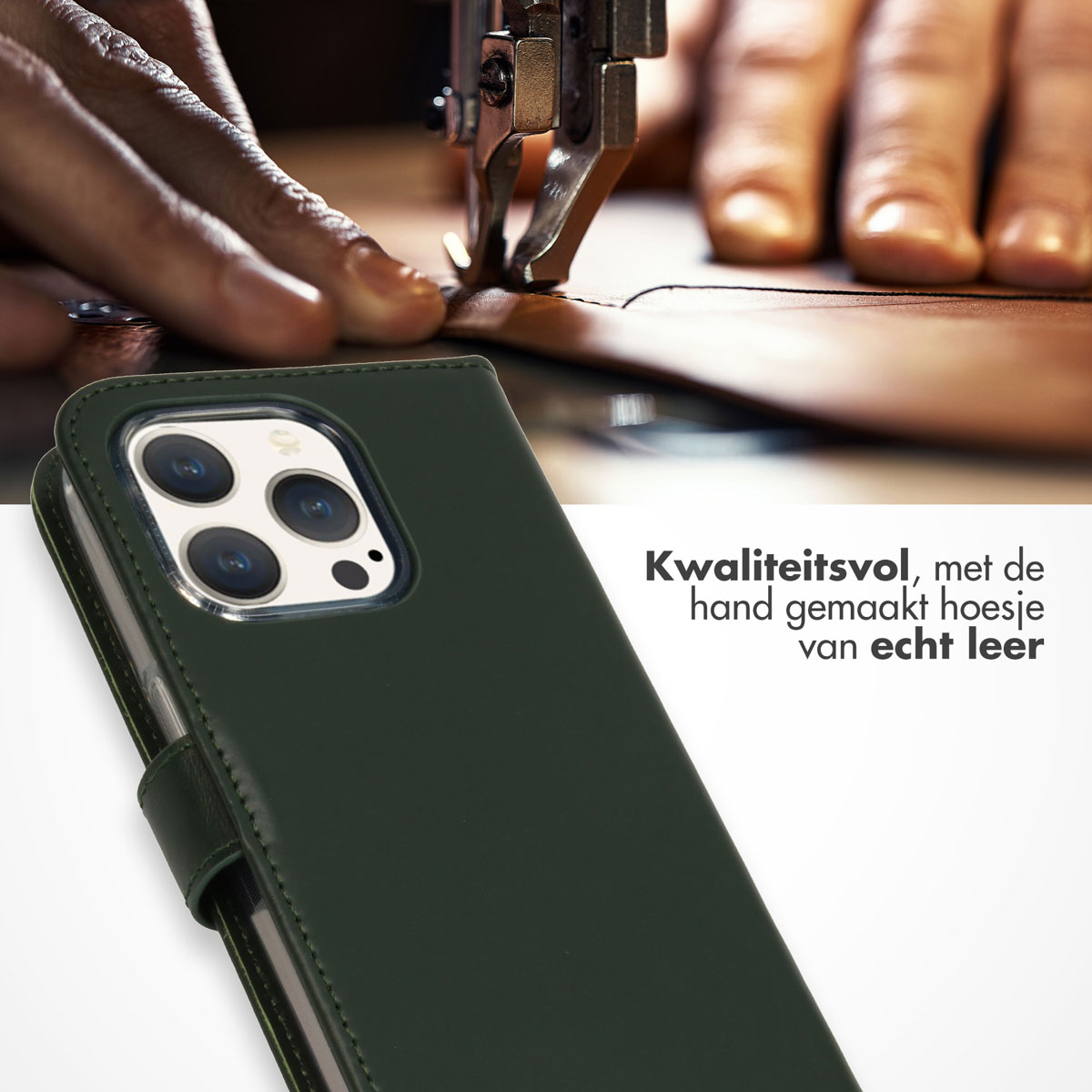 Selencia Echt Leren Bookcase Apple iPhone 15 Pro - Groen - Afbeelding 4