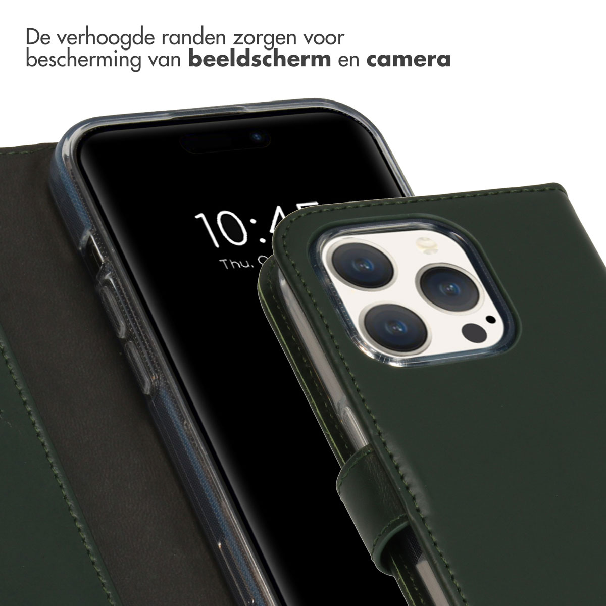 Selencia Echt Leren Bookcase Apple iPhone 15 Pro - Groen - Afbeelding 2