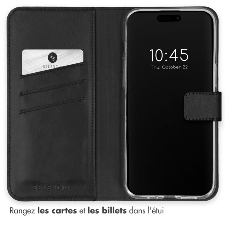 Selencia Echt Lederen Bookcase Apple iPhone 15 Pro - Zwart - Afbeelding 7
