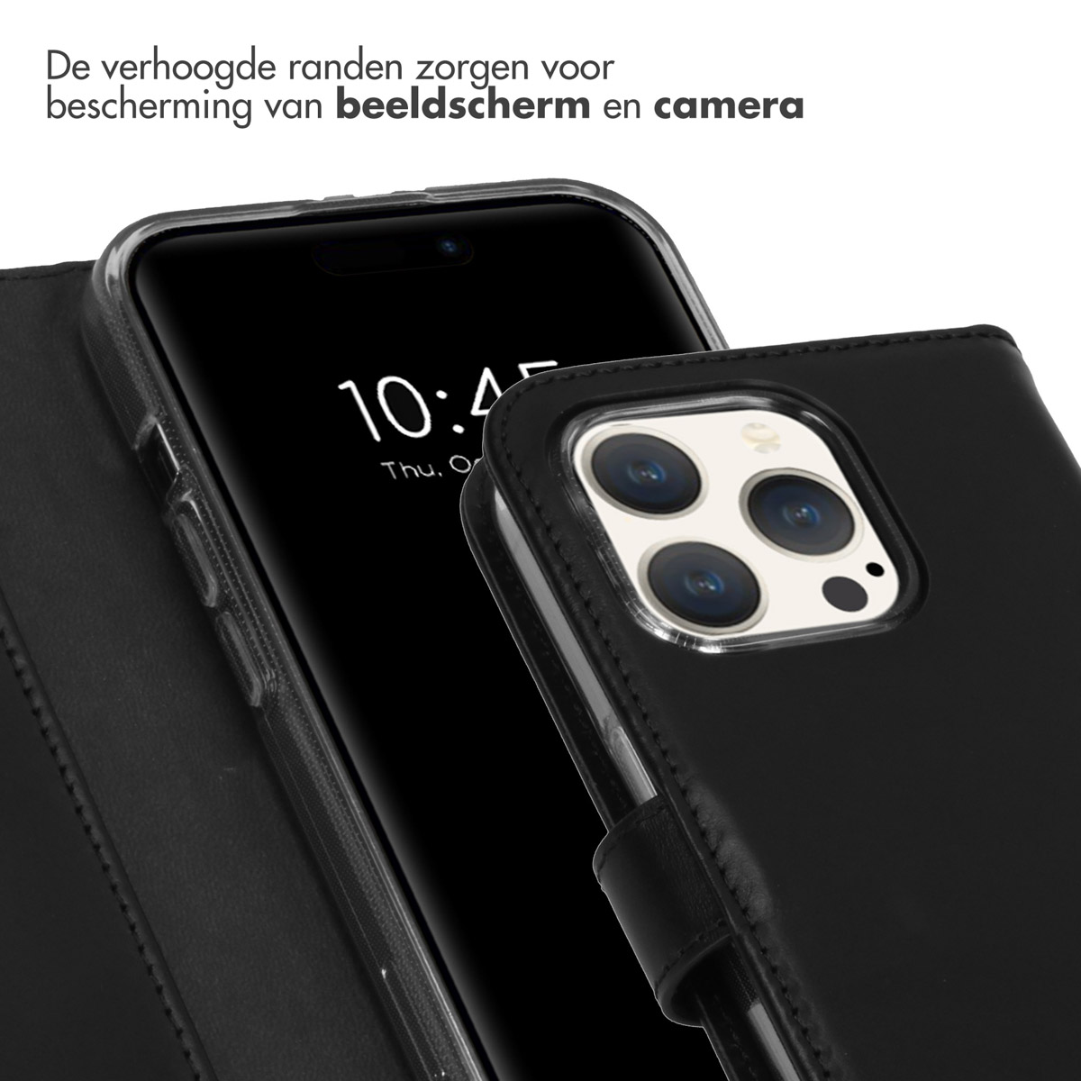 Selencia Echt Leren Bookcase Apple iPhone 15 Pro - Zwart - Afbeelding 2