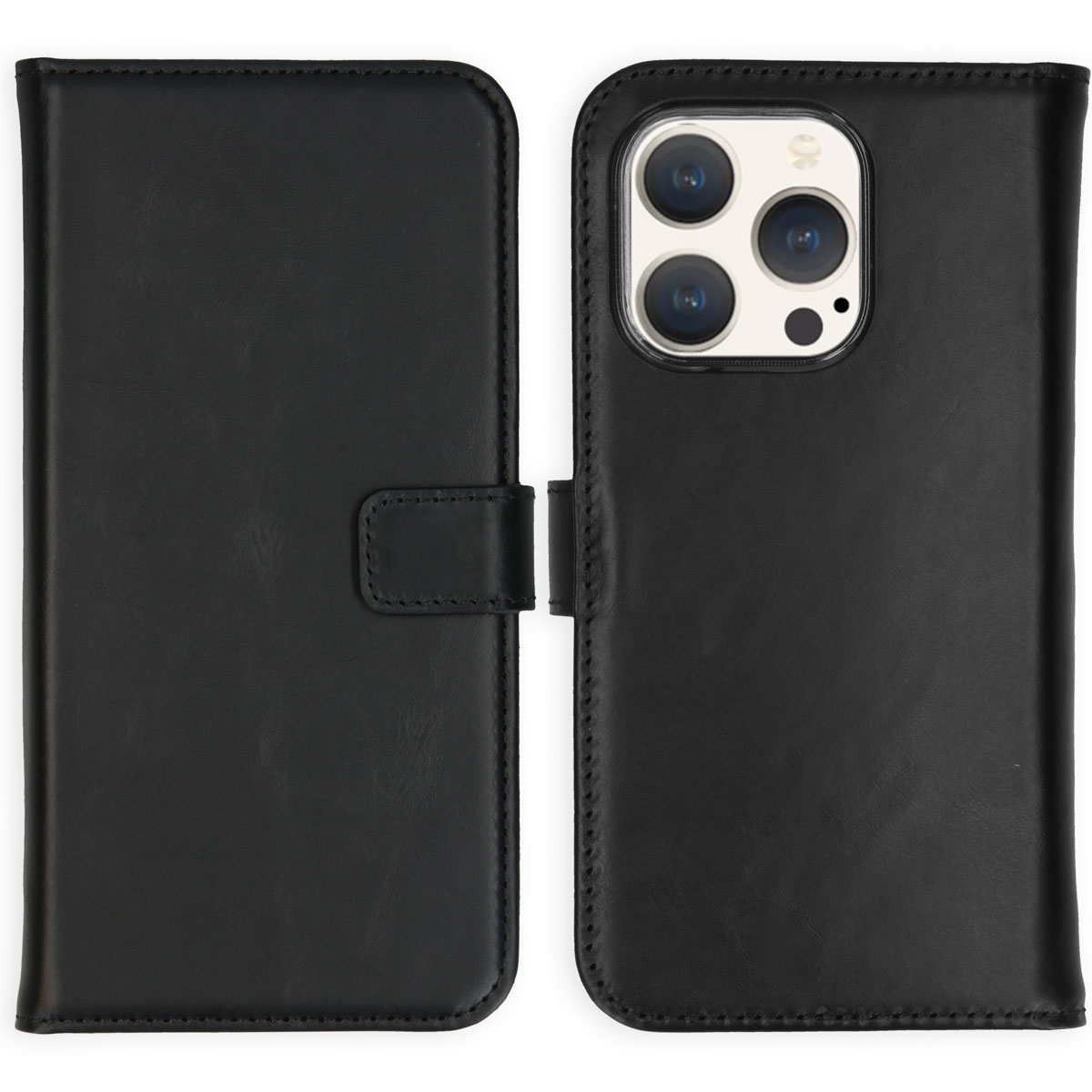 Selencia Echt Lederen Bookcase Apple iPhone 15 Pro – Zwart