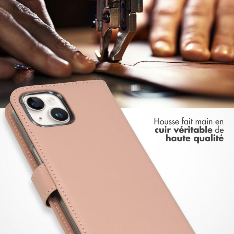 Selencia Echt Lederen Bookcase Apple iPhone 15 Plus - Dusty Pink - Afbeelding 8