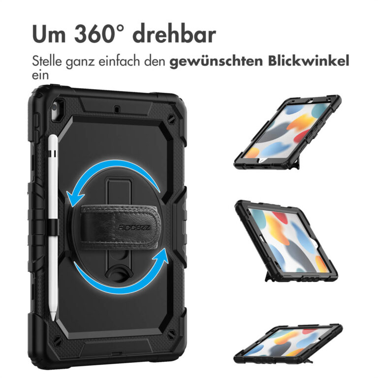 Accezz Rugged Backcover met schouderstrap Apple iPad 9 (2021) 10.2 inch / iPad 8 (2020) 10.2 inch / iPad 7 (2019) 10.2 inch - Zwart - Afbeelding 7