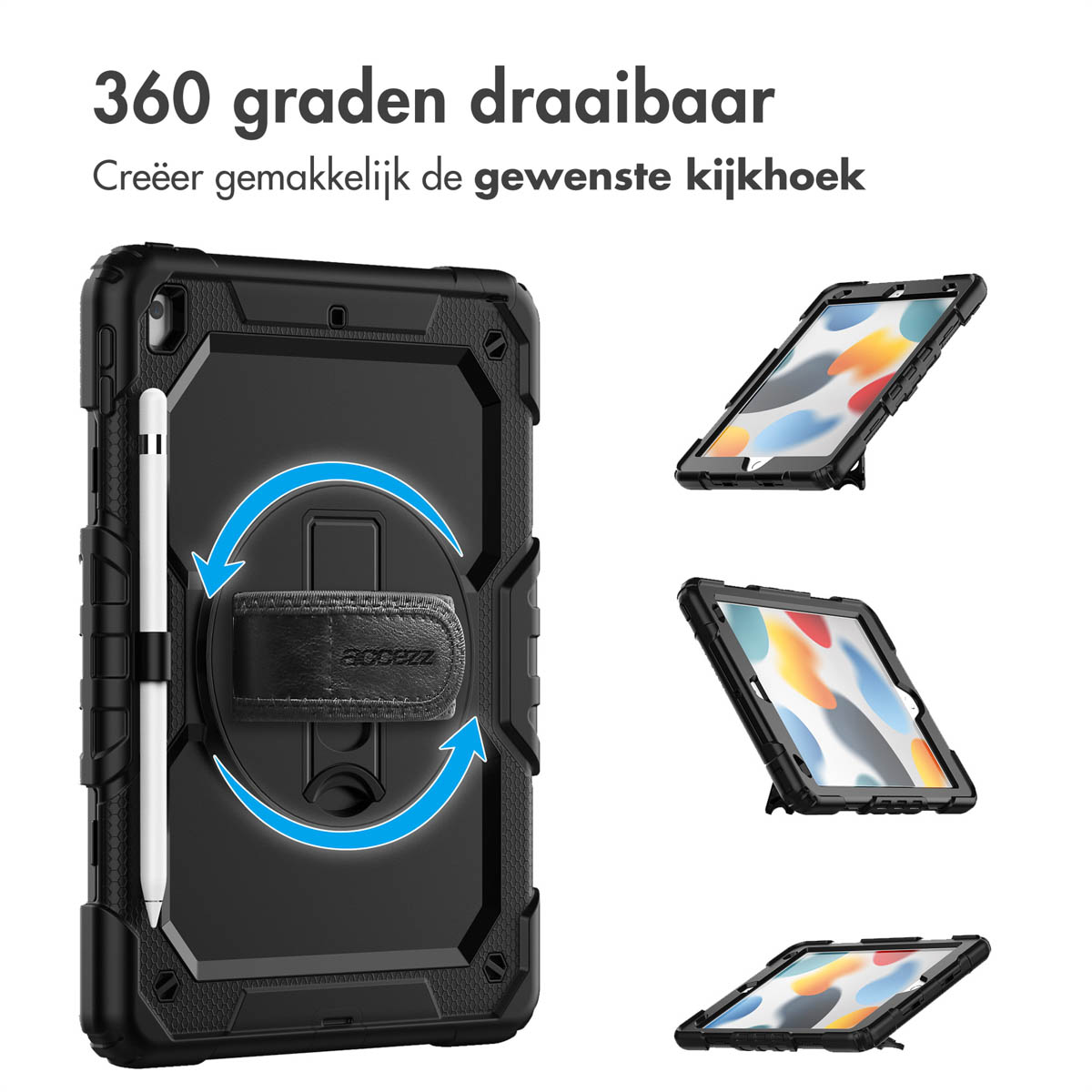 Accezz Rugged Backcover met schouderstrap Apple iPad 9 (2021) 10.2 inch / iPad 8 (2020) 10.2 inch / iPad 7 (2019) 10.2 inch – Zwart