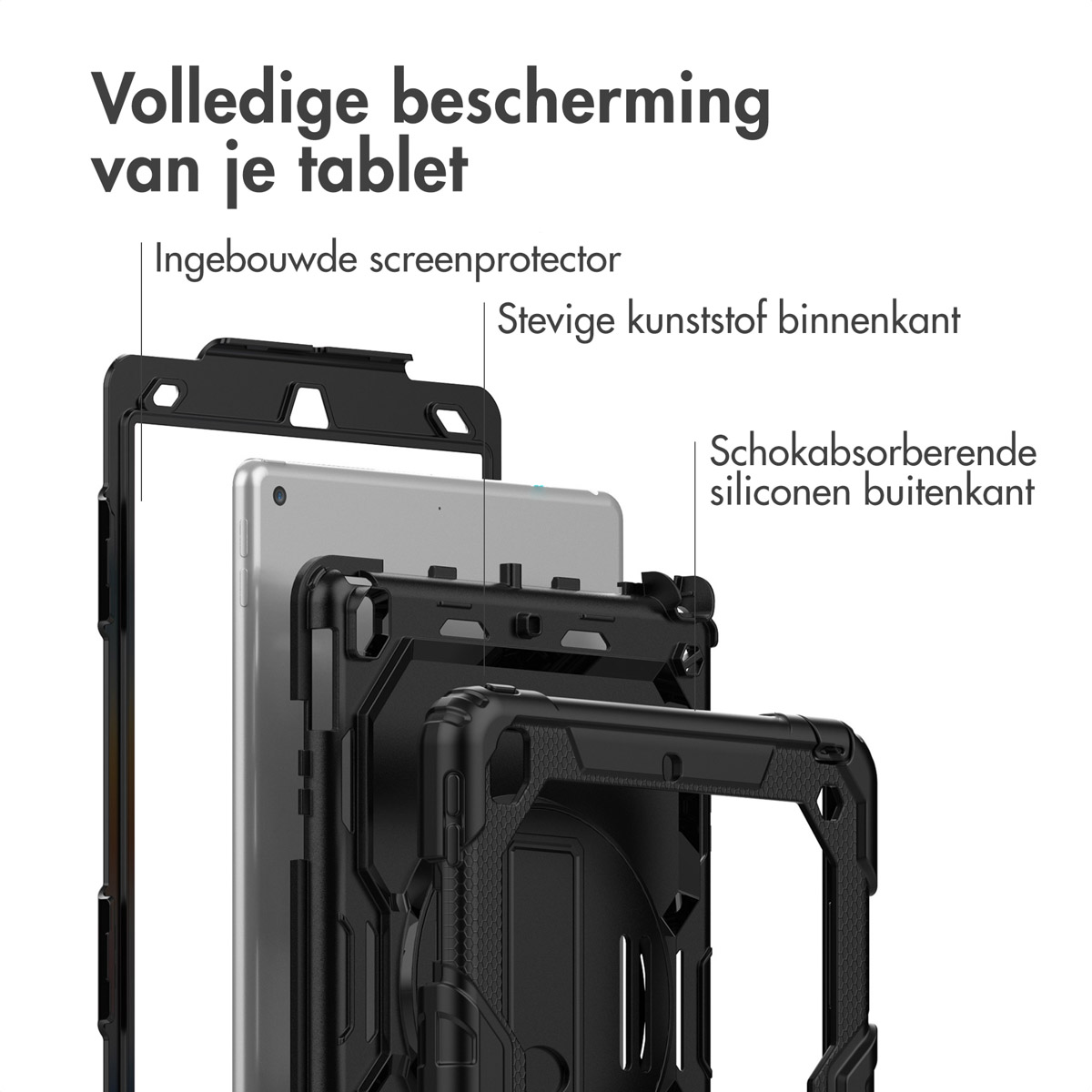 Accezz Rugged Backcover met schouderstrap Apple iPad 9 (2021) 10.2 inch / iPad 8 (2020) 10.2 inch / iPad 7 (2019) 10.2 inch - Zwart - Afbeelding 7
