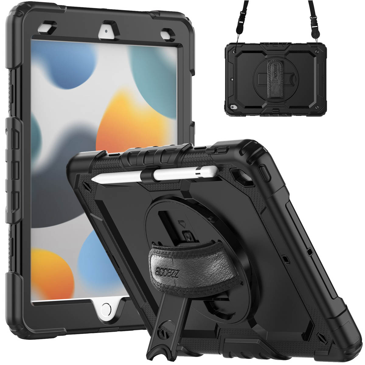 Accezz Rugged Backcover met schouderstrap Apple iPad 9 (2021) 10.2 inch / iPad 8 (2020) 10.2 inch / iPad 7 (2019) 10.2 inch - Zwart