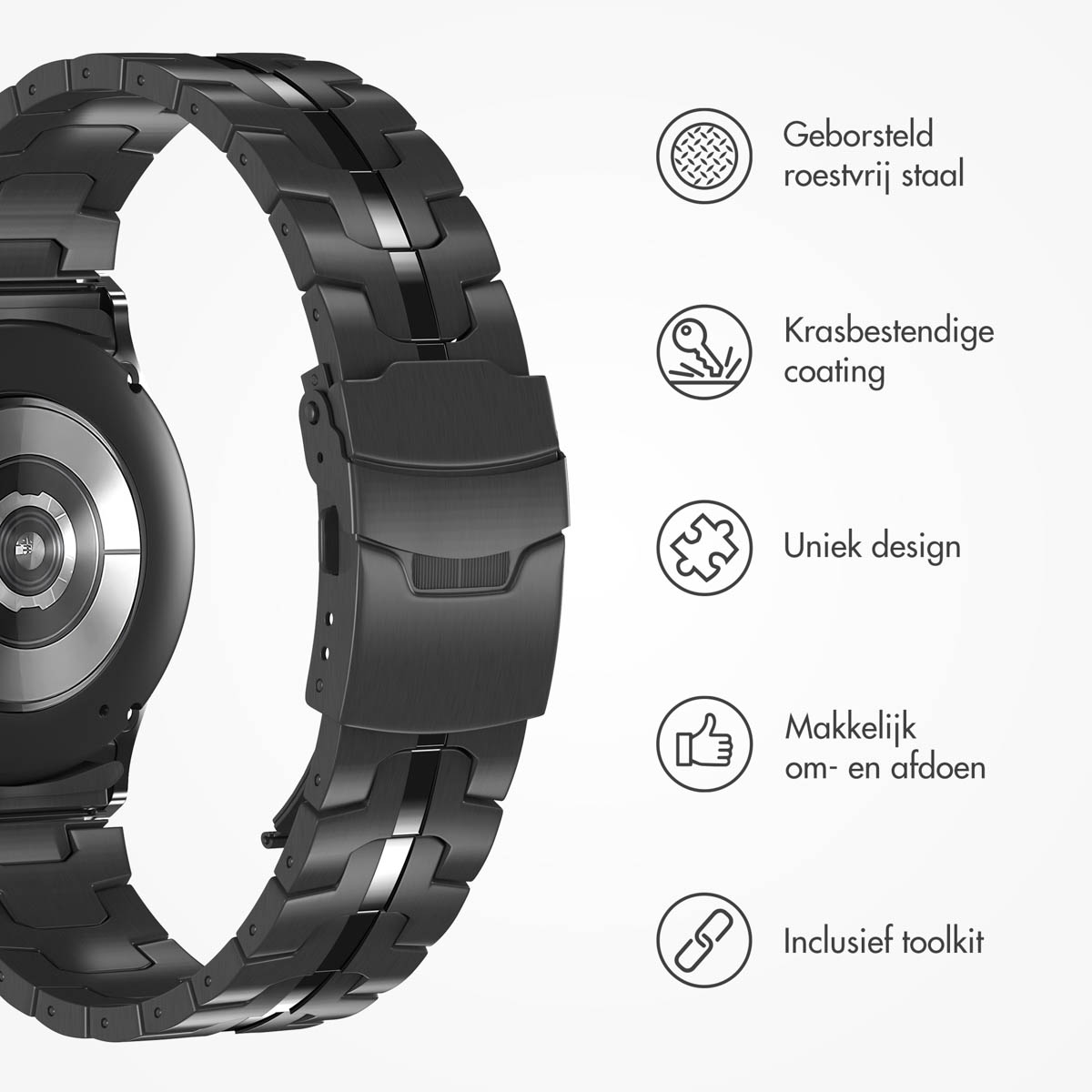 Accezz Steel Band Samsung Galaxy Watch 4 / 5 / 6 / 7 / FE (20 mm) - Zwart - Afbeelding 4