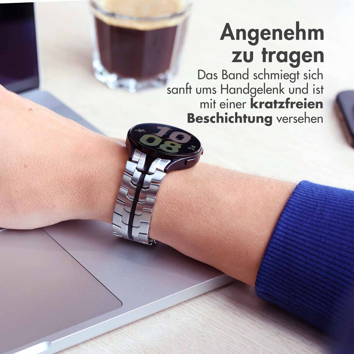 Accezz Steel Band Samsung Galaxy Watch 4 / 5 / 6 / 7 / FE (20 mm) - Zilver & Zwart - Afbeelding 10
