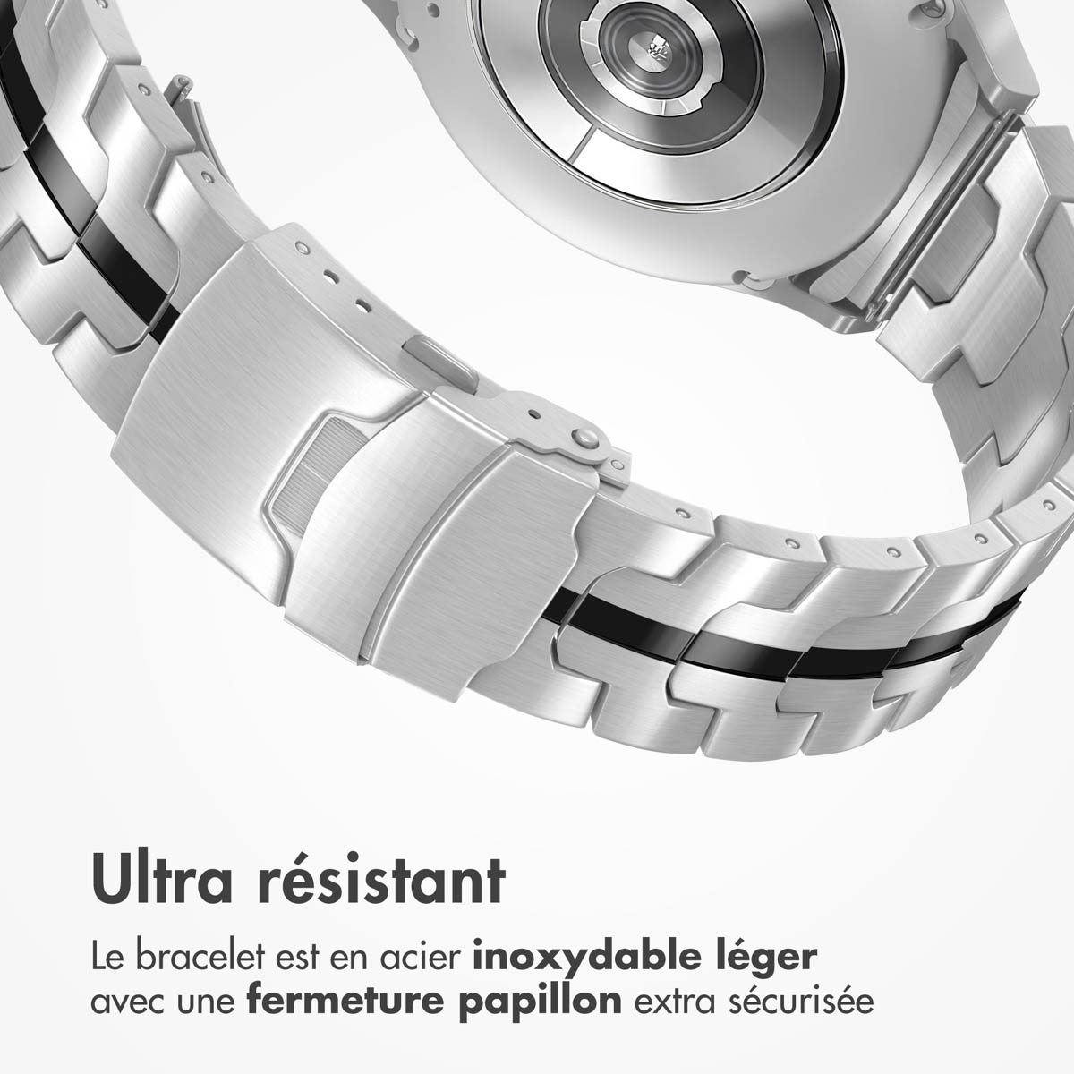 Accezz Steel Band Samsung Galaxy Watch 4 / 5 / 6 / 7 / FE (20 mm) - Zilver & Zwart - Afbeelding 9