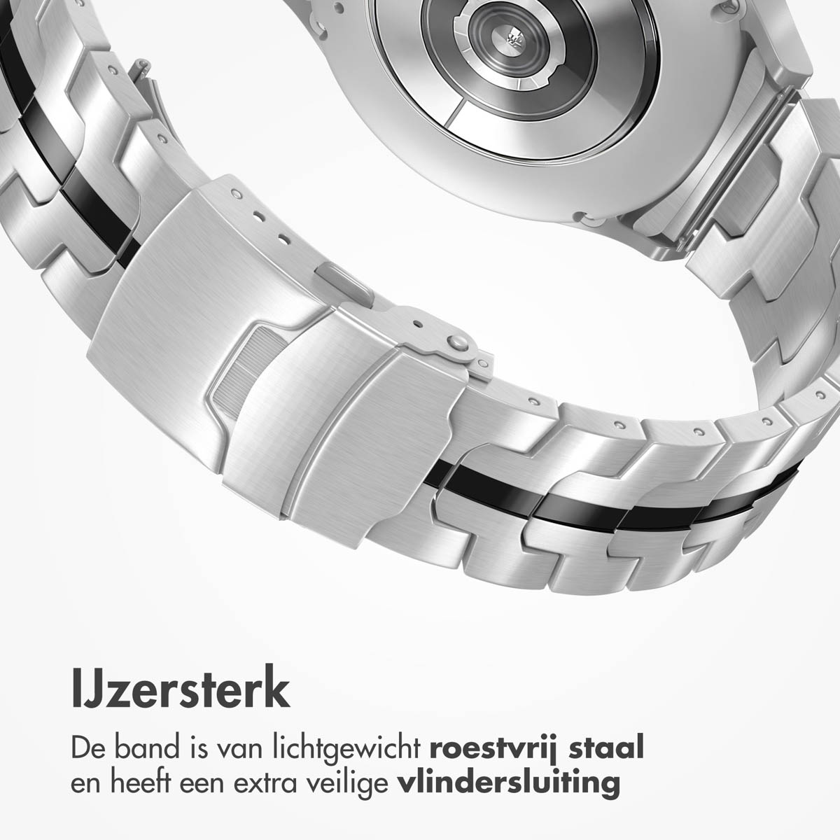 Accezz Steel Band Samsung Galaxy Watch 4 / 5 / 6 / 7 / FE (20 mm) - Zilver & Zwart - Afbeelding 8