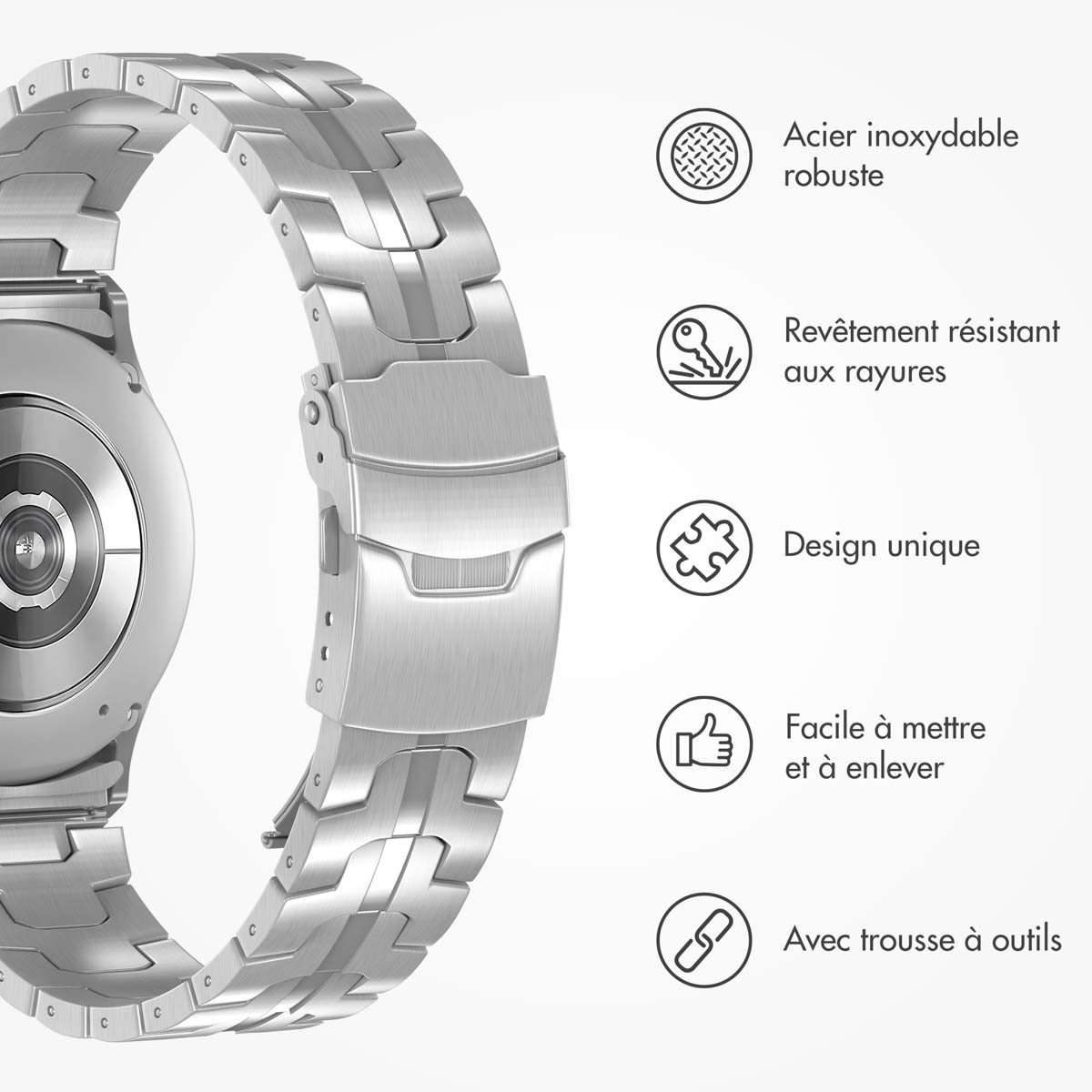 Accezz Steel Band Samsung Galaxy Watch 4 / 5 / 6 / 7 / FE (20 mm) - Zilver - Afbeelding 6