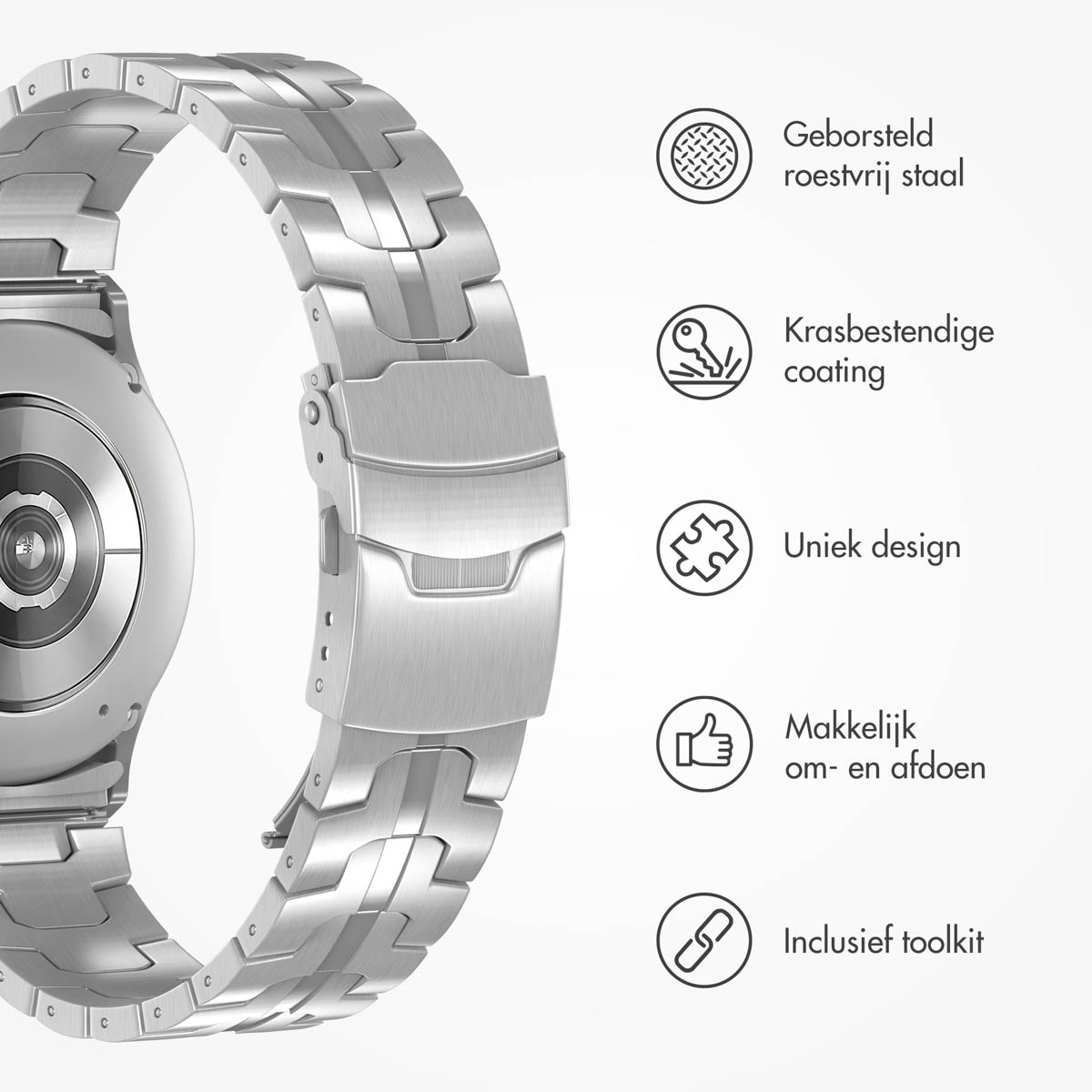 Accezz Steel Band Samsung Galaxy Watch 4 / 5 / 6 / 7 / FE (20 mm) - Zilver - Afbeelding 4