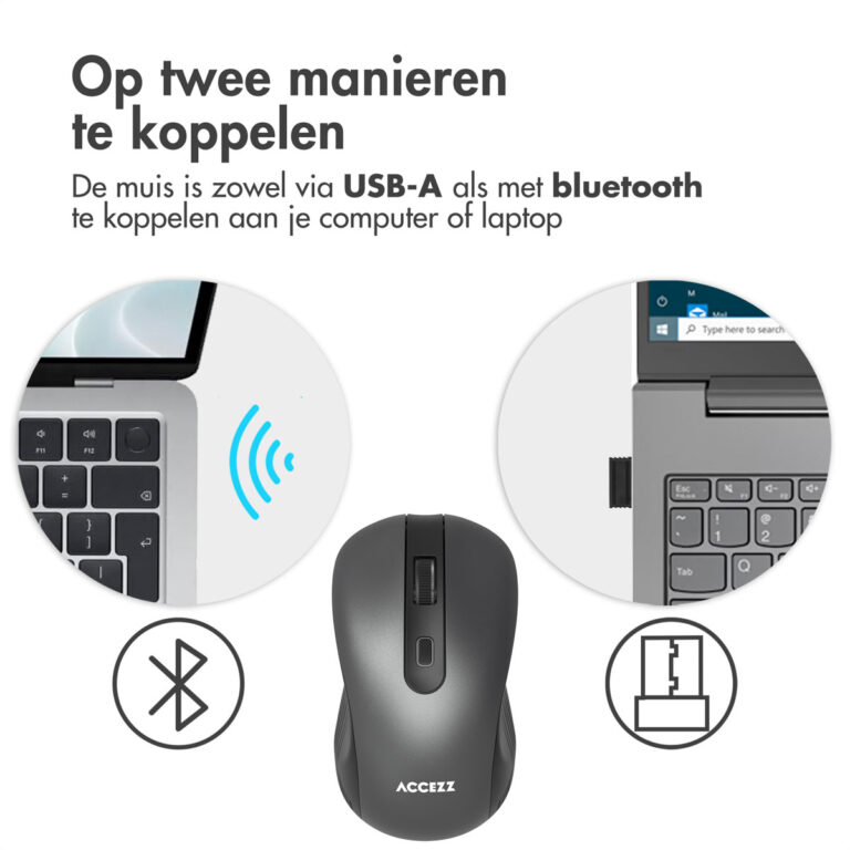 Accezz Draadloze muis - Bluetooth / USB-A adapter - Grijs - Afbeelding 5